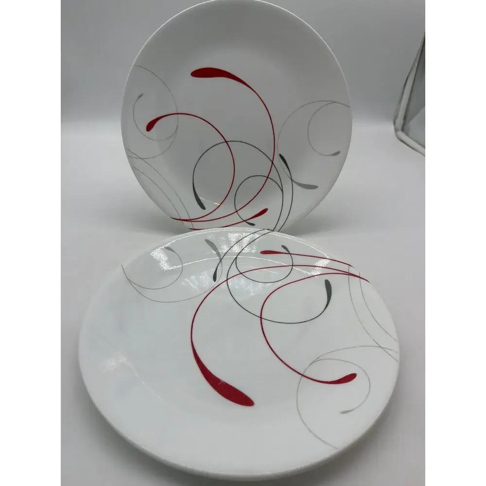 Corelle Splendor Dinner Plates‎ Red Grey Swirl 10 1/4” Inch Round Set Of 3